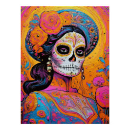 Vibrant Dia de los Muertos in Charro Outfi Perfect Poster
