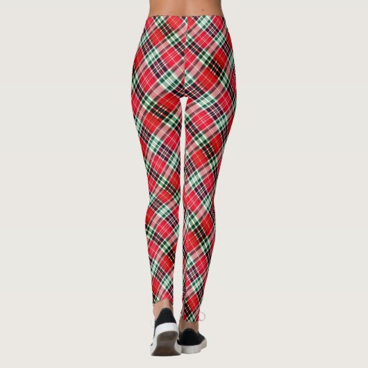 Vibrant Diagonal Christmas Plaid Red Green Leggings (Achterkant)