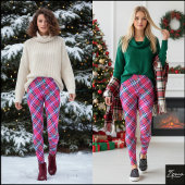Vibrant Diagonal Pink Magenta Tartan Plaid Leggings