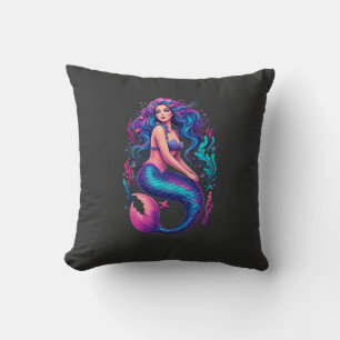 Vibrant Digital Art of Purple-Haired Mermaid on Co Kussen