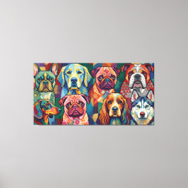 Vibrant Dog Breed Pop Art Collage Canvas Afdruk