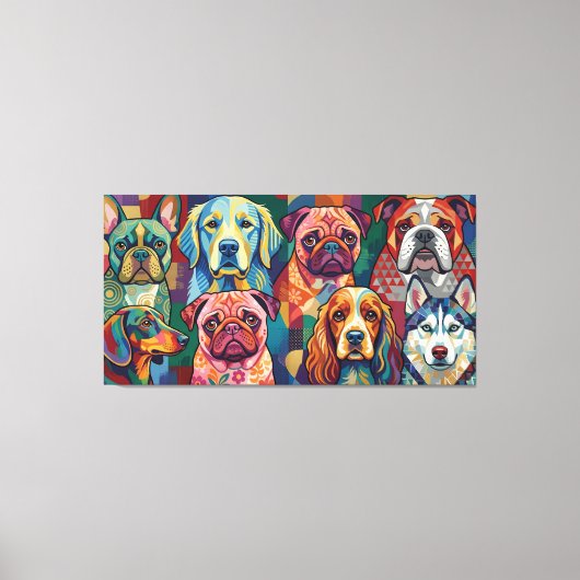 Vibrant Dog Breed Pop Art Collage Canvas Afdruk (Voorkant)