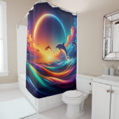 Vibrant Dolphin Fantasy - Surreal Ocean Art Douchegordijn (In situ)