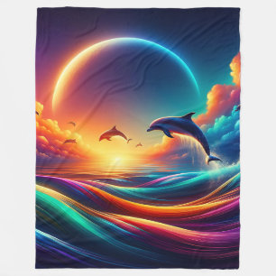 Vibrant Dolphin Fantasy - Surreal Ocean Art Fleece Deken