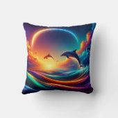 Vibrant Dolphin Fantasy - Surreal Ocean Art Kussen (Achterkant)