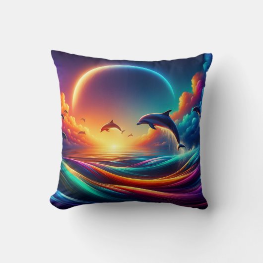 Vibrant Dolphin Fantasy - Surreal Ocean Art Kussen (Voorkant)