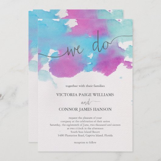 Vibrant Dreams Blue Paars Waterverf Weddenschap Kaart (Voorkant / Achterkant)