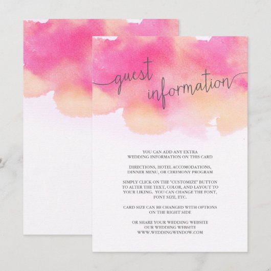 Vibrant Dreams Gasteninformatie Kaart / Roze Peach (Voorkant / Achterkant)