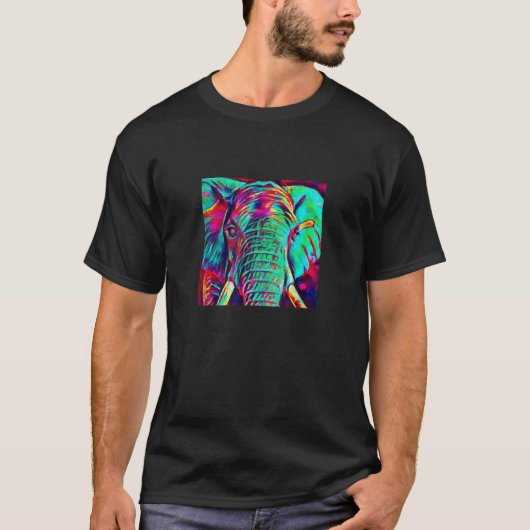 Vibrant Electronic Elephant Art Design T Shirt (Voorkant)