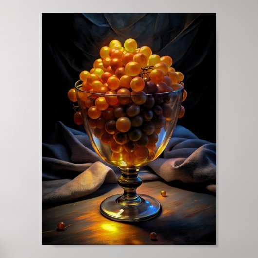 Vibrant Elegance: Oranje druiven in een glas. Poster (Voorkant)