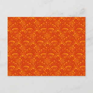 Vibrant Elegant Sinaasappel Damask Lace Girly Patt Briefkaart