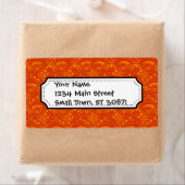 Vibrant Elegant Sinaasappel Damask Lace Girly Patt Etiket (Insitu)