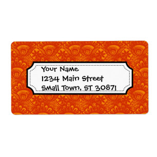 Vibrant Elegant Sinaasappel Damask Lace Girly Patt Etiket