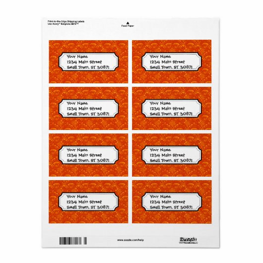 Vibrant Elegant Sinaasappel Damask Lace Girly Patt Etiket (Full Sheet)