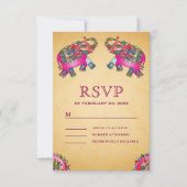 Vibrant Elephants Indian Wedding RSVP Kaartje (Voorkant)