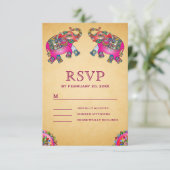 Vibrant Elephants Indian Wedding RSVP Kaartje (Staand voorkant)