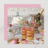 Vibrant English Tea Pink and Gold Invitation Kaart (Voorkant / Achterkant)