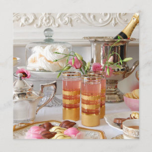 Vibrant English Tea Pink and Gold Invitation Kaart