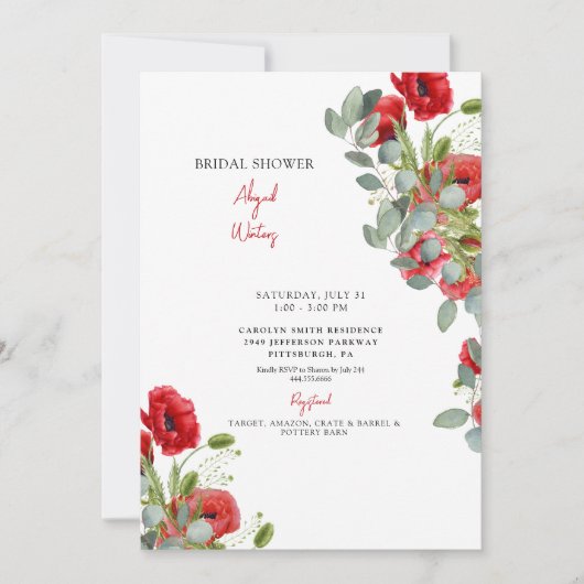 Vibrant Eucalyptus Red Floral Vrijgezellenfeest In Kaart (Voorkant)