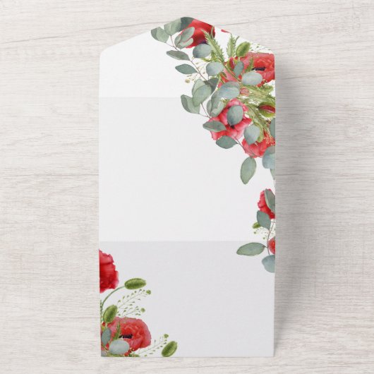 Vibrant Eucalyptus Red Floral Weddenschap All In One Uitnodiging (Buitenkant)