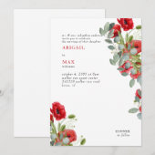 Vibrant Eucalyptus Red Floral Weddenschap Kaart (Voorkant / Achterkant)