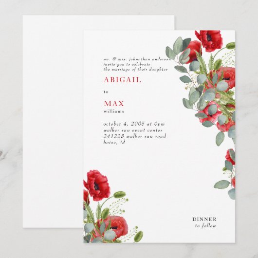 Vibrant Eucalyptus Red Floral Weddenschap Kaart (Voorkant / Achterkant)