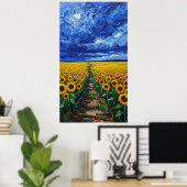 Vibrant Expressionist Sunflower Field Painting Poster (Thuiskantoor)