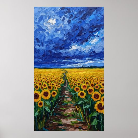 Vibrant Expressionist Sunflower Field Painting Poster (Voorkant)