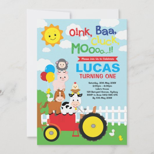 Vibrant farm animals Barnyard Petting Zoo Birthday Kaart (Voorkant)