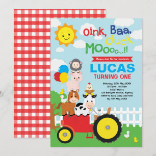 Vibrant farm animals Barnyard Petting Zoo Birthday Kaart