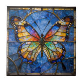 Vibrant Faux Stained Glass Butterfly Mosaic Art Tegeltje (Voorkant)