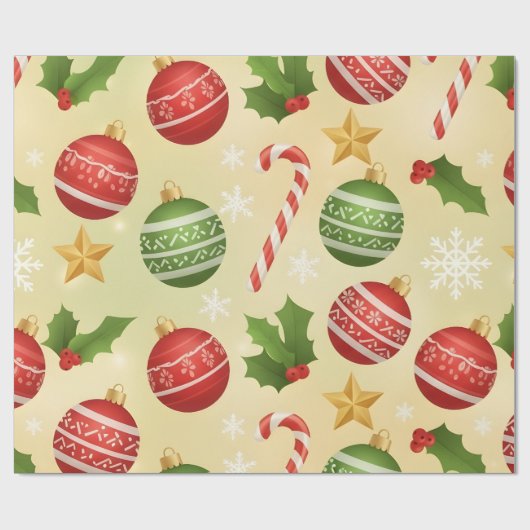 Vibrant Festive Christmas Ornaments and Candy Cane Cadeaupapier (Vlak)