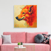 Vibrant Fiery Fox or Wolf Textured Impasto Canvas Afdruk (Insitu (Woonkamer))