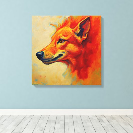 Vibrant Fiery Fox or Wolf Textured Impasto Canvas Afdruk (Insitu (Houten vloer))