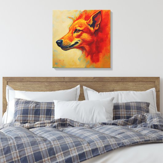 Vibrant Fiery Fox or Wolf Textured Impasto Canvas Afdruk (Insitu (Slaapkamer))