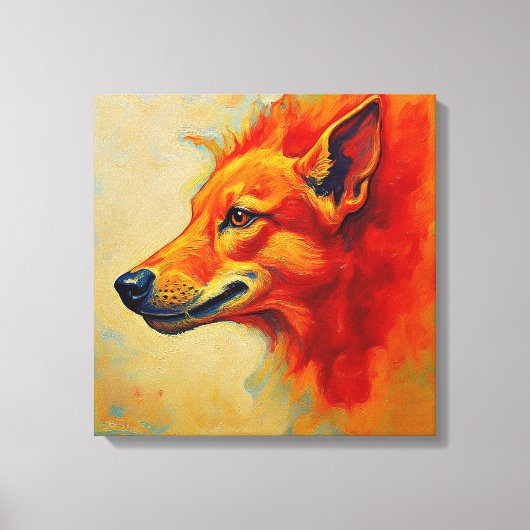 Vibrant Fiery Fox or Wolf Textured Impasto Canvas Afdruk (Voorkant)