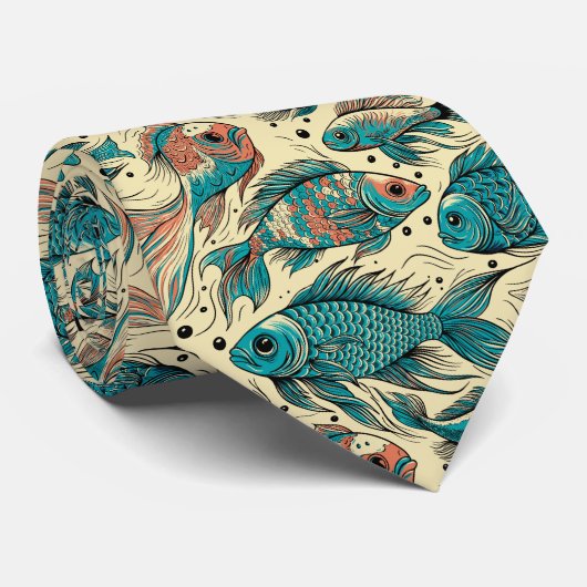 Vibrant Fish Pattern Colorful Stropdas (Opgerold)