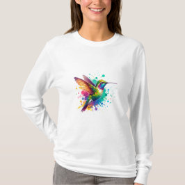 Vibrant Flight – Watercolor Hummingbird Explosion  T-shirt