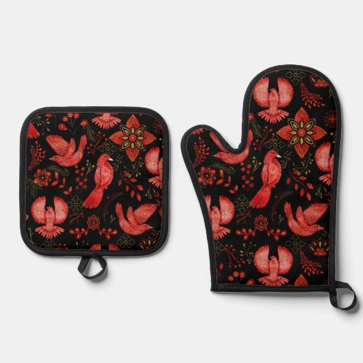 Vibrant floral and leafy pattern designs Ovenwant & Pannenlap Set (Voorkant)