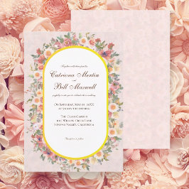 Vibrant Floral Arch Gold Frame Wedding Invitation Kaart