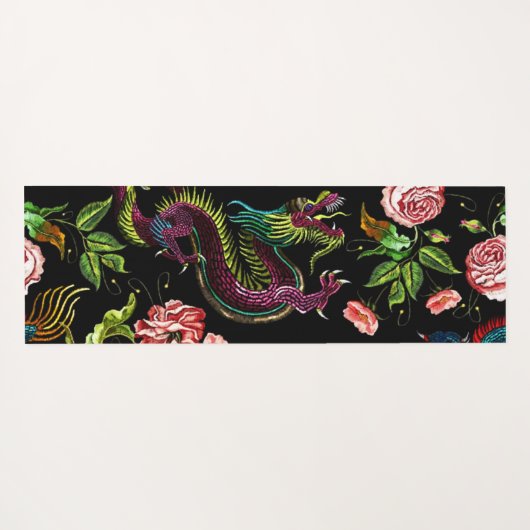 Vibrant Floral Asian Dragon Yogamat (Achterkant (horizontaal))