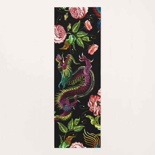 Vibrant Floral Asian Dragon Yogamat (Achterkant)