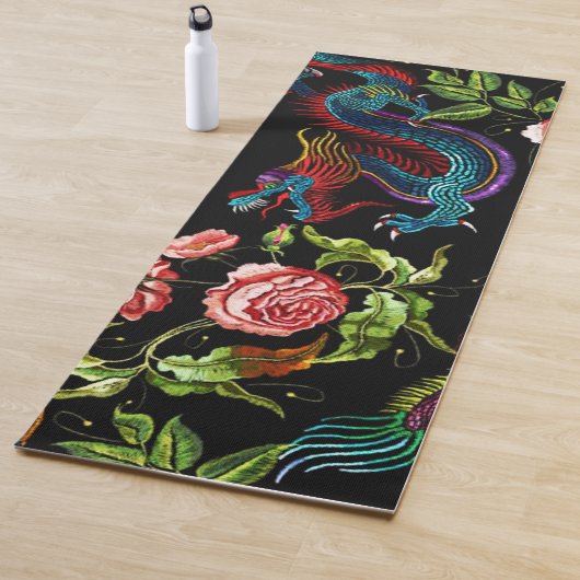 Vibrant Floral Asian Dragon Yogamat (In situ)