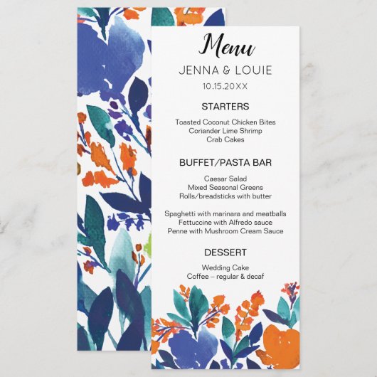 Vibrant Floral Blossom Menu Kaart (Voorkant / Achterkant)