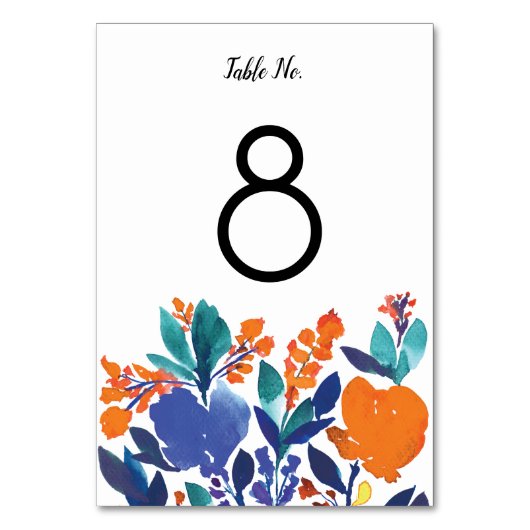Vibrant Floral Blossom Table Number Kaart (Voorkant)