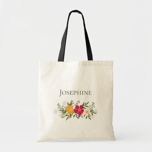 Vibrant Floral Bouquet Bridesmaid Name Tote Bag (Voorkant)