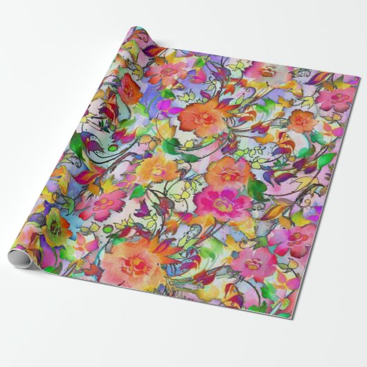 Vibrant floral cadeaupapier (Uitgerold)