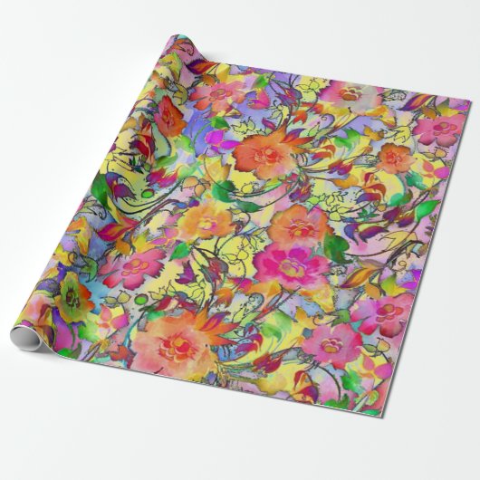 Vibrant floral cadeaupapier (Uitgerold)