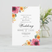Vibrant Floral Corner Bloom Wedding Kaart (Staand voorkant)