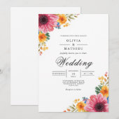 Vibrant Floral Corner Bloom Wedding Kaart (Voorkant / Achterkant)